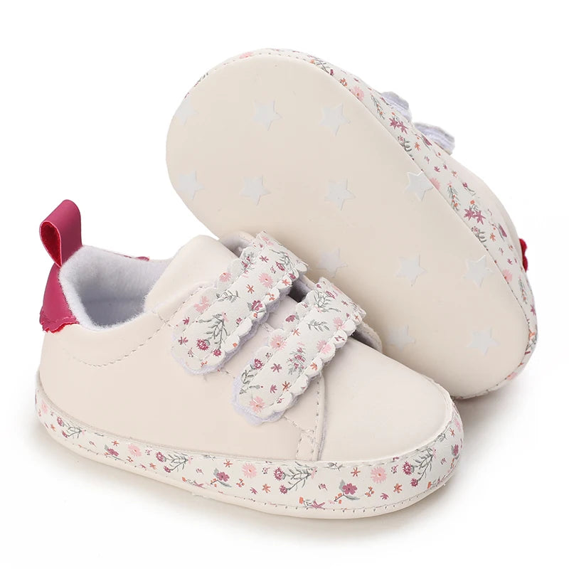 Infant Spring Sneakers – White Soft-Sole Non-Slip Prewalker Shoes