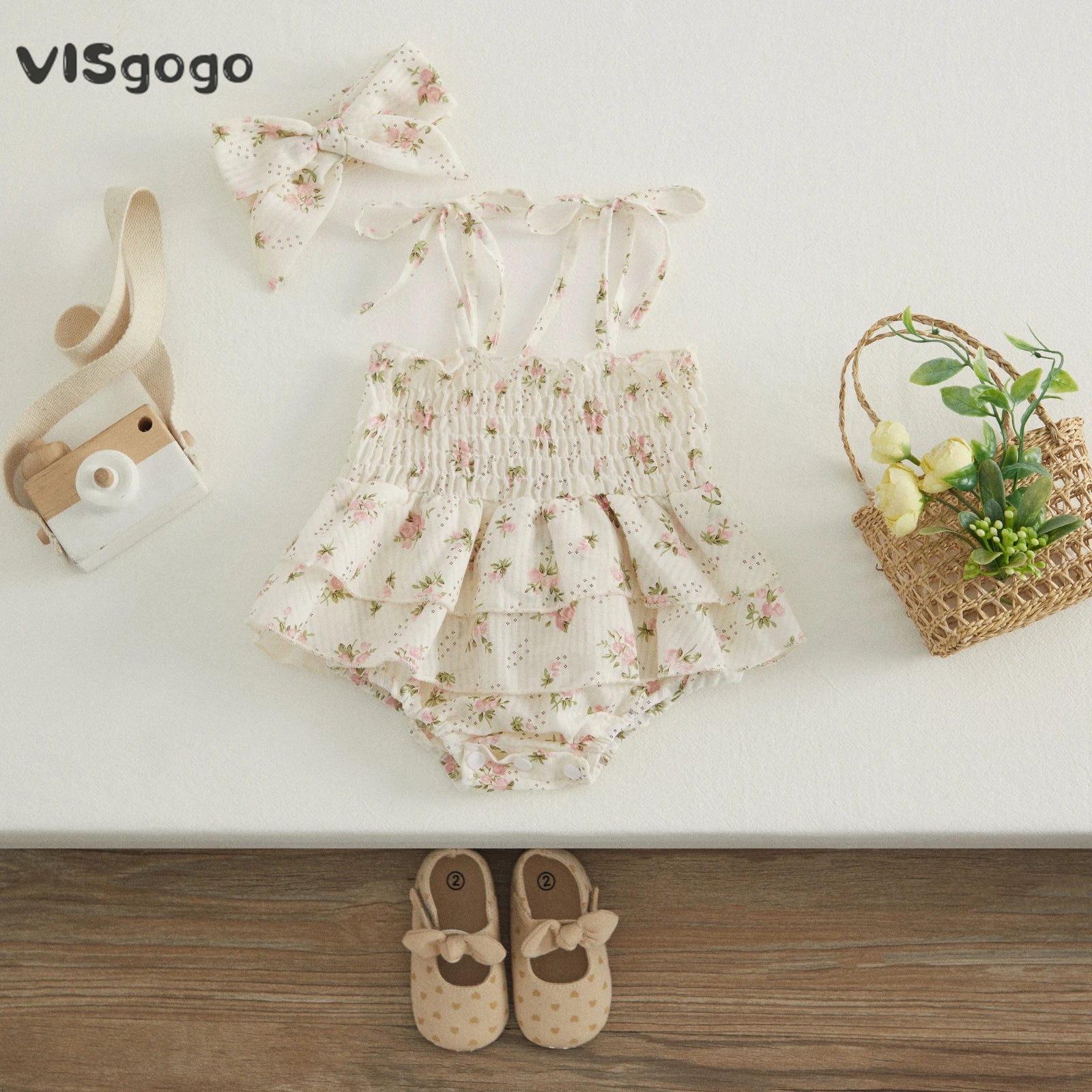 Floral Baby Girl Romper & Bow Headband