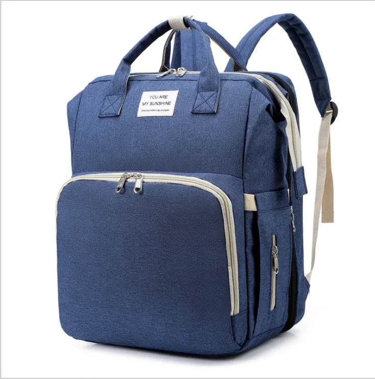 Mommy Diaper Bag – Baby Bed, Milk Bottle Storage & Changing Mat Backpack for Nursing Moms