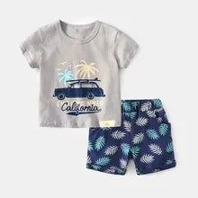 Cartoon Print Kids Boys Clothes Sleeveless Tops+ Shorts 2pcs/set