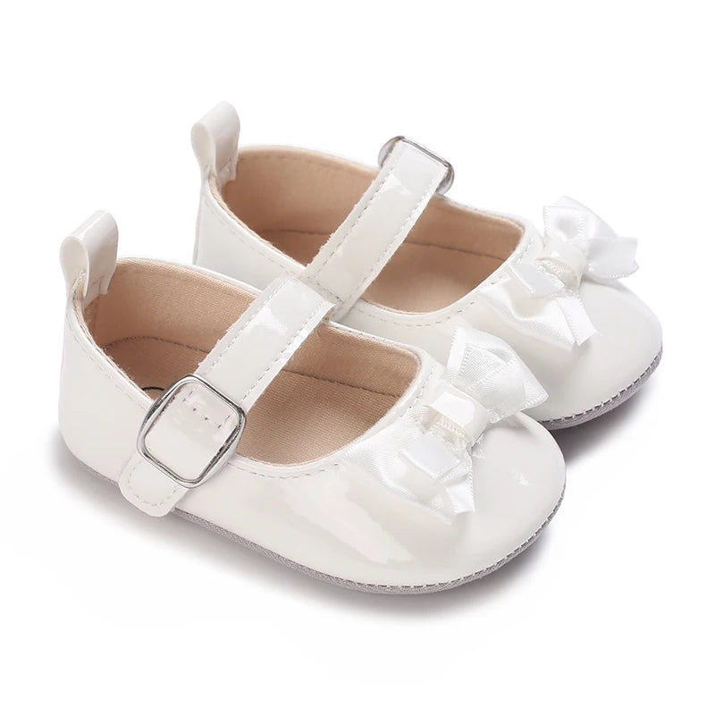 Baby Girls’ Bow Princess Shoes – Soft Leather Non-Slip Walking Sneakers