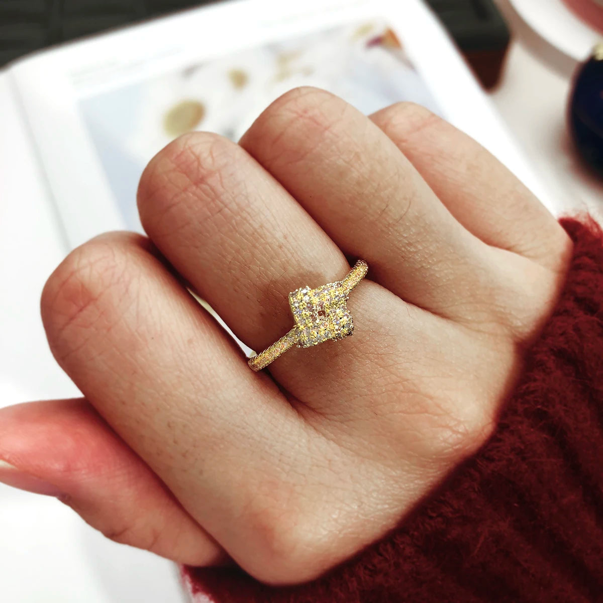 Dainty Zircon Gold Crystal Ring
