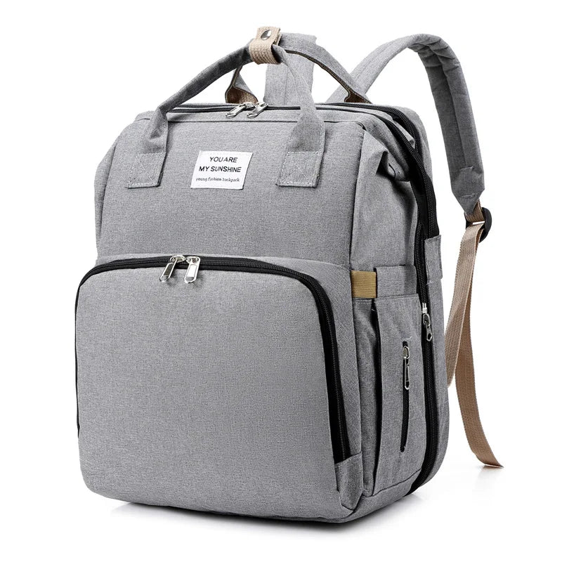 Mommy Diaper Bag – Baby Bed, Milk Bottle Storage & Changing Mat Backpack for Nursing Moms