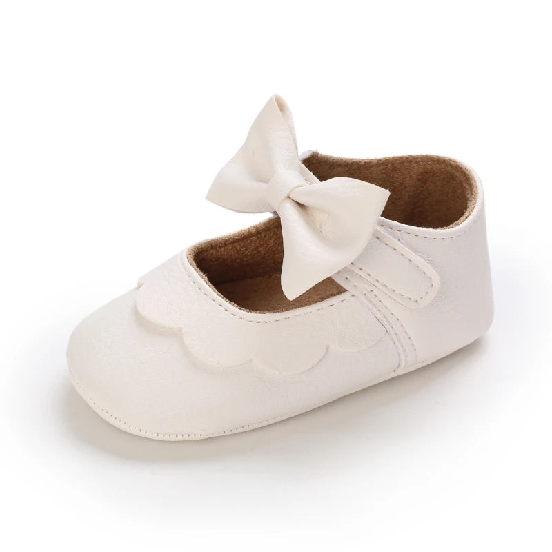 Baby Girls’ Bow Princess Shoes – Soft Leather Non-Slip Walking Sneakers