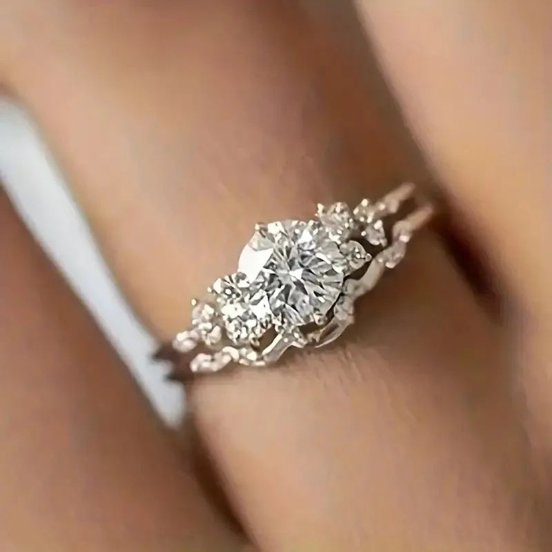 925 Sterling Silver Graceful 2Pcs Wedding Rings Set Bridal Jewelry for Women AAA Cubic Zirconia Finger Accessories Gift