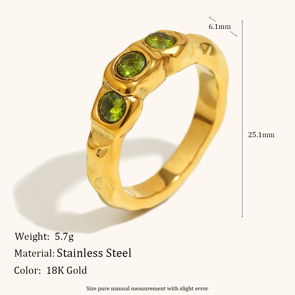 Green Zircon Stainless Steel Ring