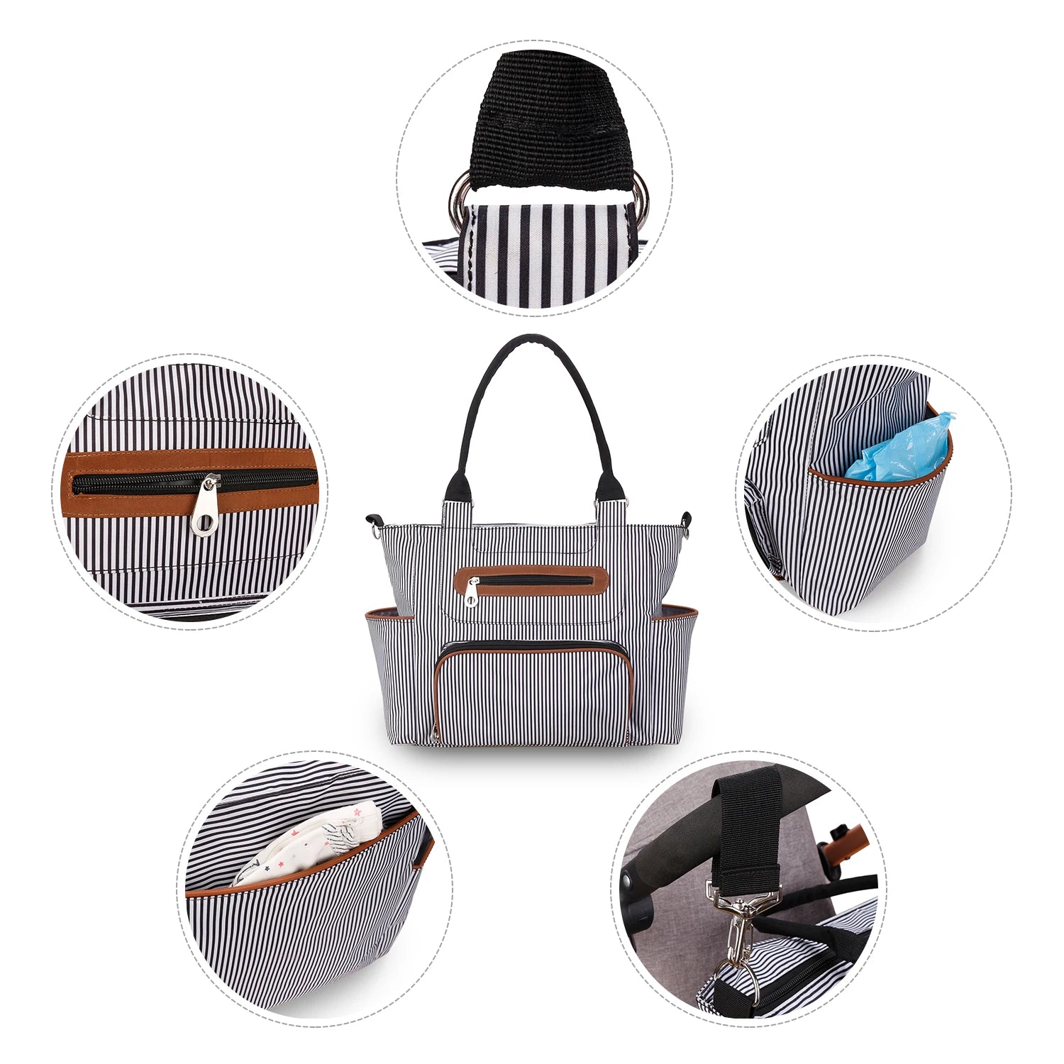 7pcs Nappy Changing Bag Set – Multifunctional Tote, Shoulder & Travel Diaper Bag
