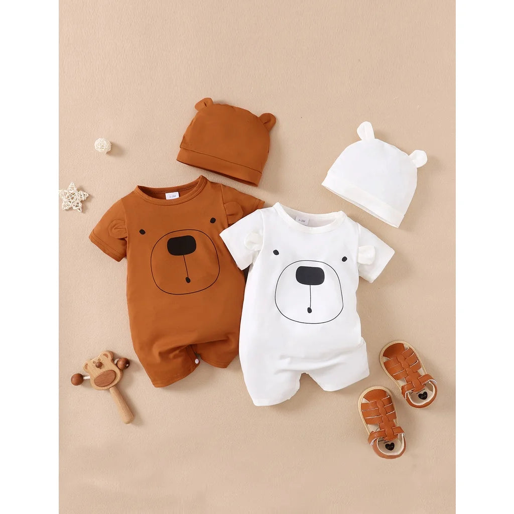 2PCS Baby Boy Bear Romper with Hat, Summer Outfit (0–18M)