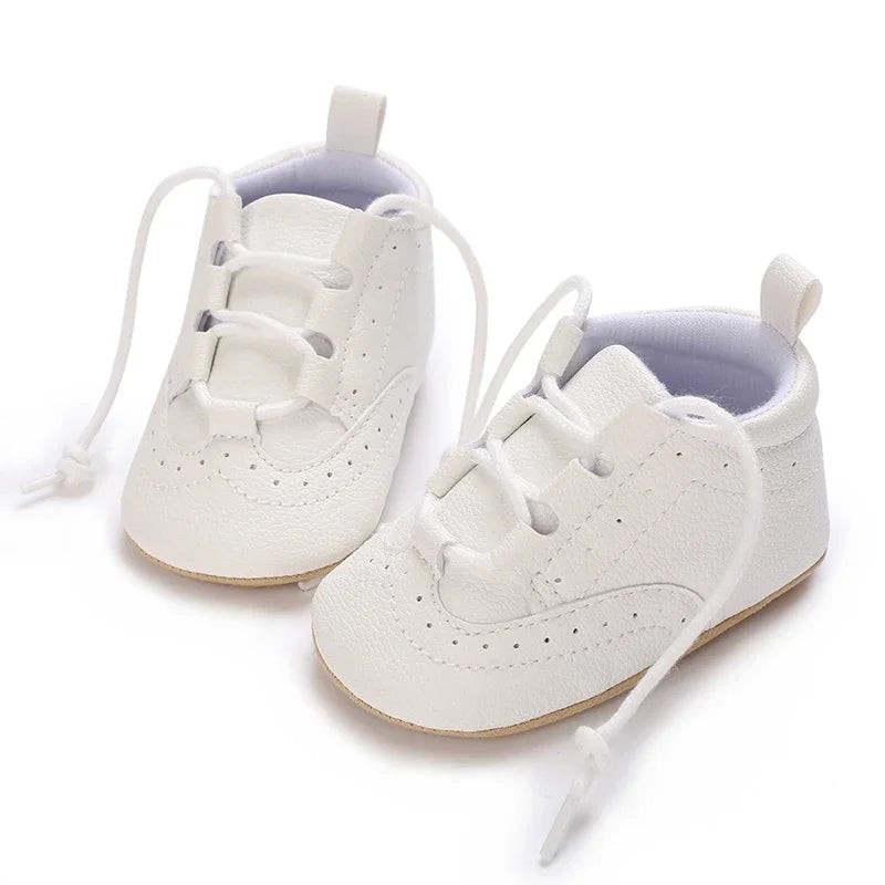 Baby Boys’ Moccasins – White Soft-Sole Non-Slip First-Step Shoes