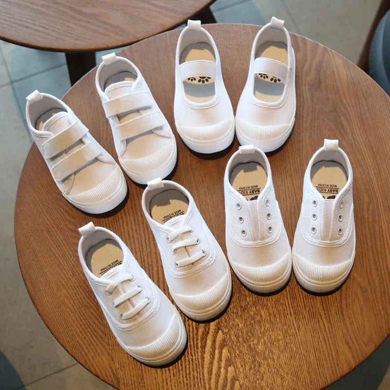 Kids’ White Canvas Sneakers – Soft, Non-Slip Casual Shoes
