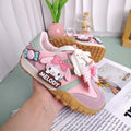 Girls Cartoon PU Sneakers – Anti-Slip Pink Casual Shoes (26–37)