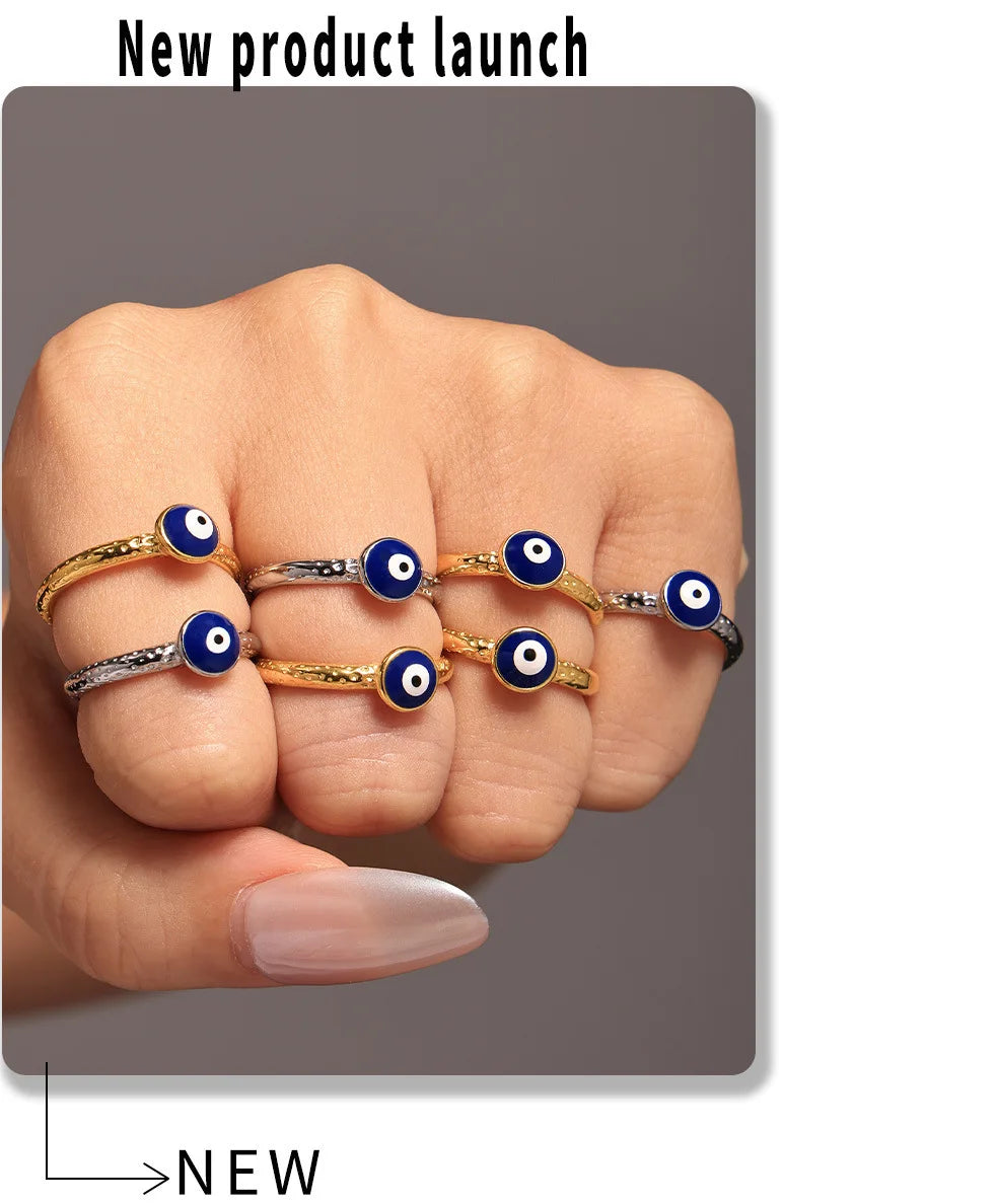 Simple Eye of eveil Stainless Steel Rings For Women Gold Plated Waterproof Finger Ring Charm Luxury Jewelry Gift Wholesale