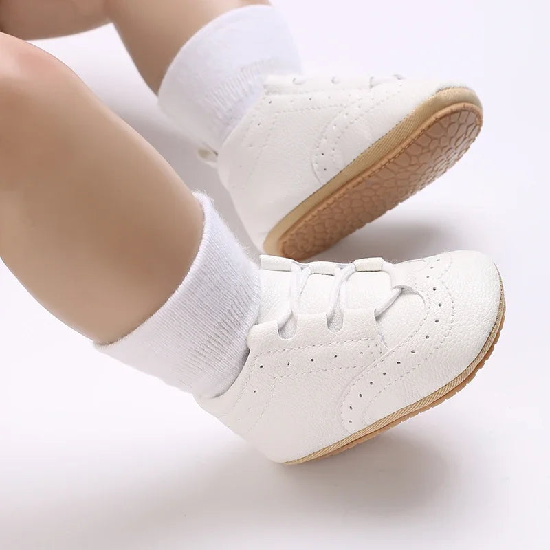 Baby Boys’ Moccasins – White Soft-Sole Non-Slip First-Step Shoes