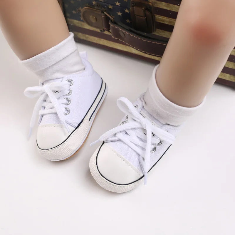 Baby Canvas Sneakers – Lace-Up Non-Slip Rubber Sole Shoes