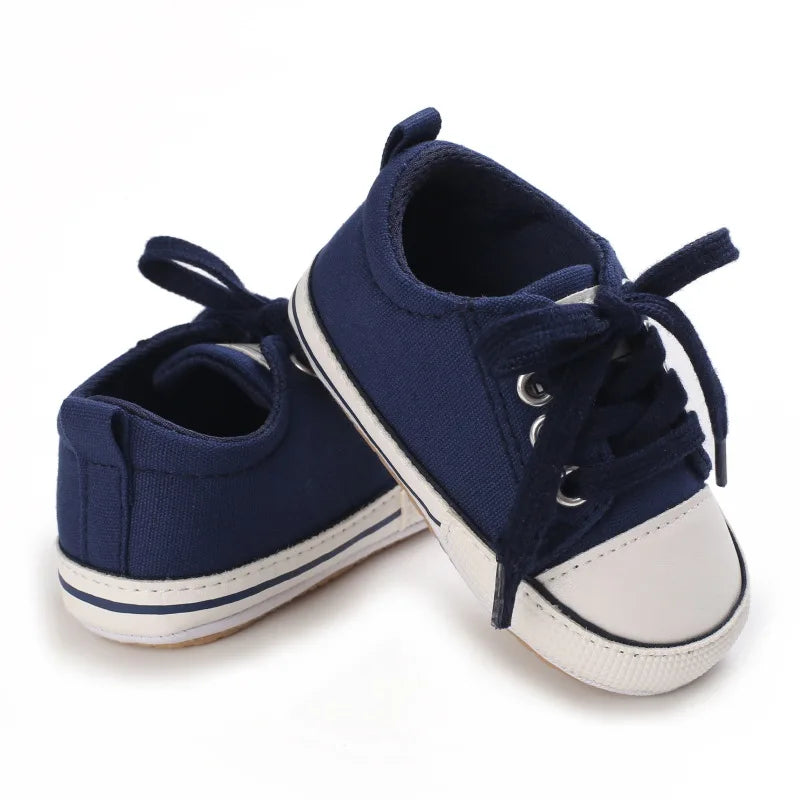 Baby Canvas Sneakers – Lace-Up Non-Slip Rubber Sole Shoes