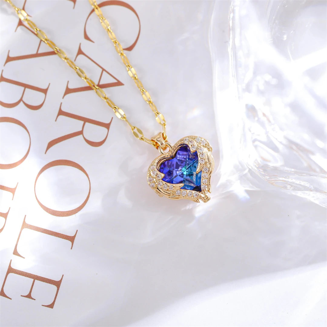 Colorful Crystal Ocean Heart Necklace