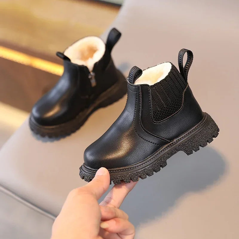 Kids’ Ankle Leather Boots – Warm, Comfortable, Non-Slip