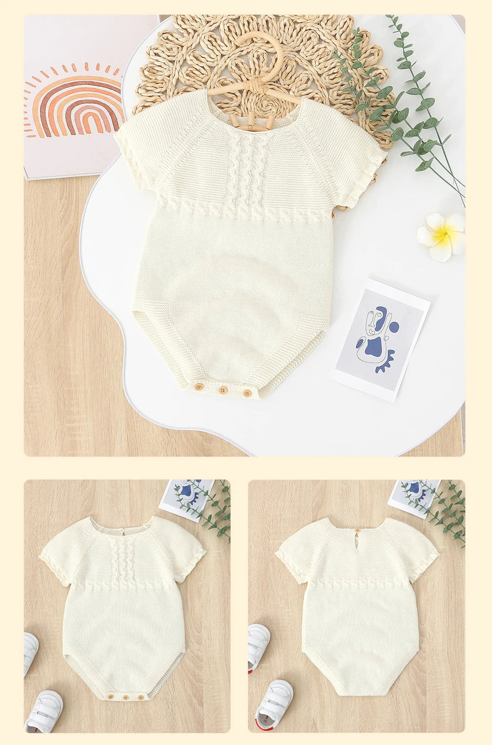 Baby Girl Summer Bodysuit, Solid Muslin Romper 1–18M