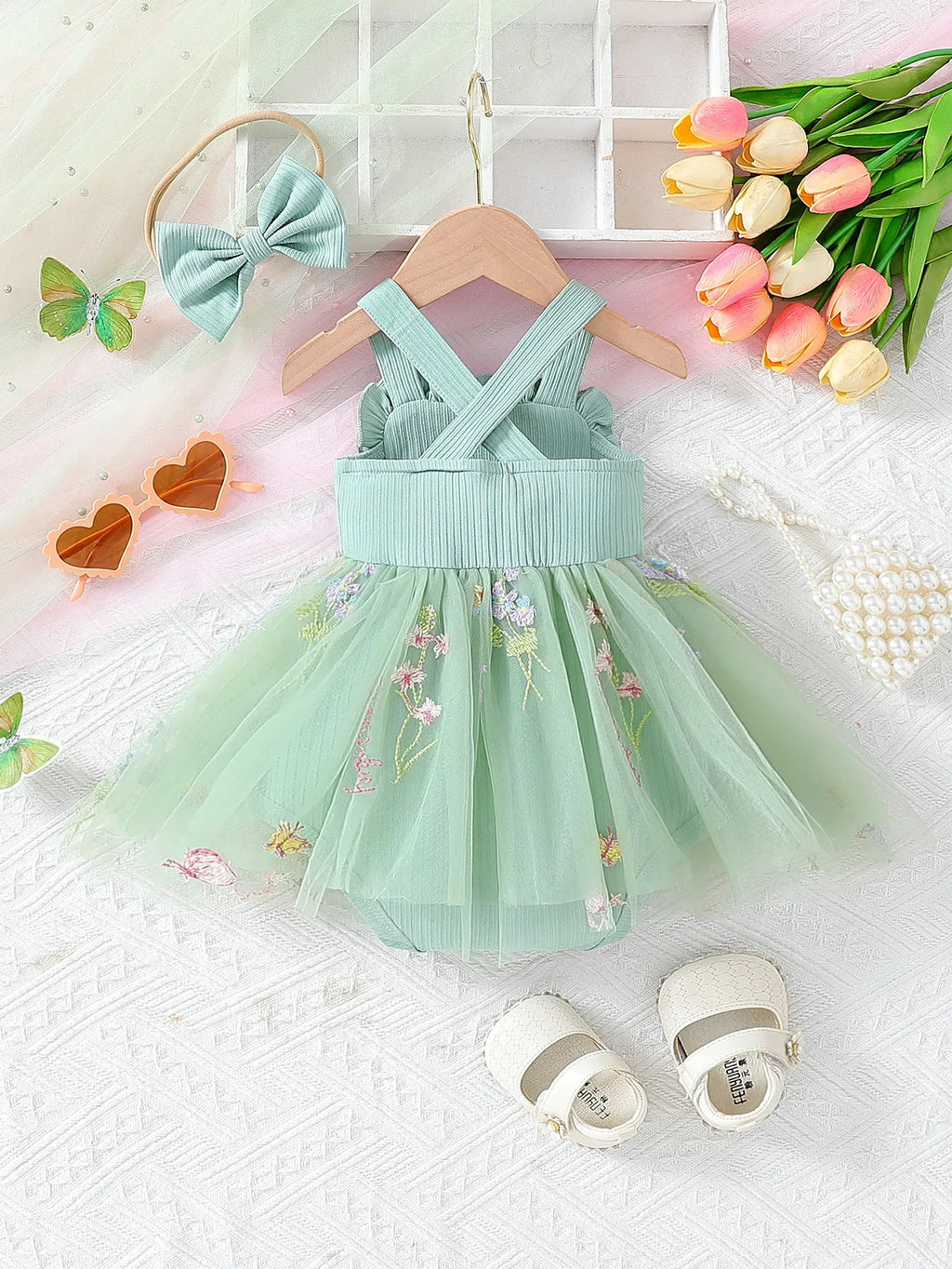 3D Flower Embroidery Straps and Matching Headband 2-Piece Set