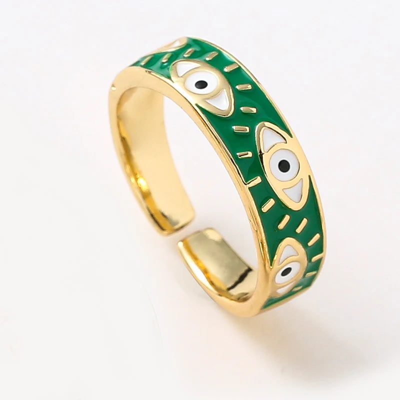 Fashion Aesthetic Evil Blue Eyes Finger Rings for Women Oil Dripping Stainless Steel Rings Adjustable Opening Ring Jewelry Gifts