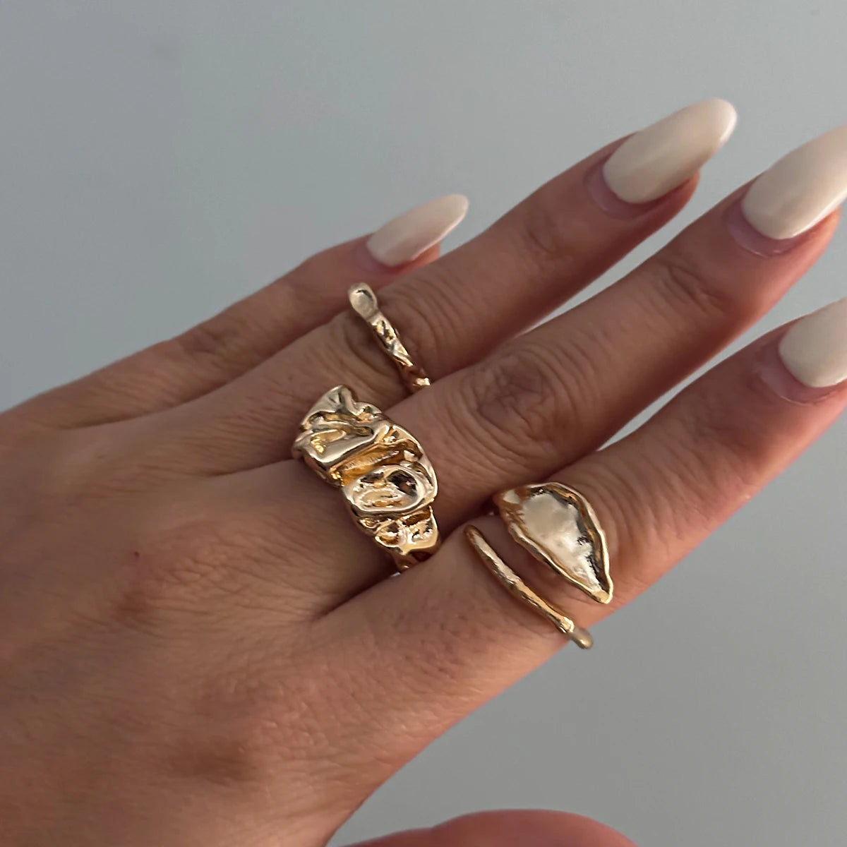 IngeSight.Z 3pcs/set Geometry Irregular Open Ring Set Women 2025 New Trendy Gold Color Adjustable Finger Rings Female Jewelry