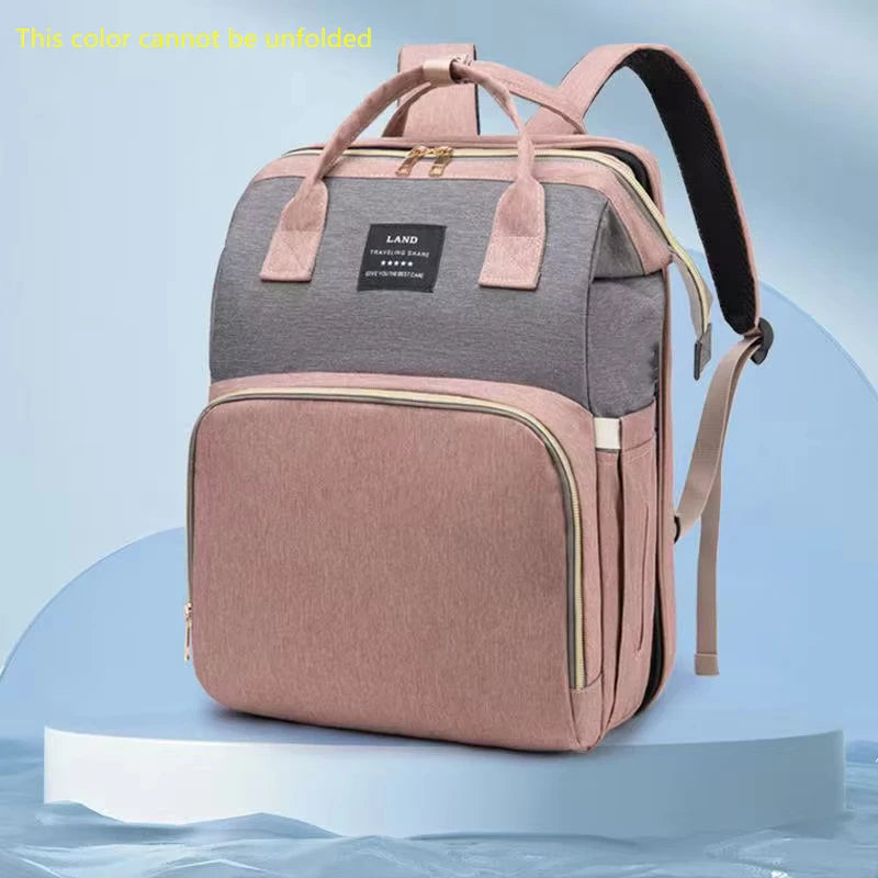 Portable Folding Mommy Bag – Large Capacity Baby Backpack with Crib for Travel & Outings