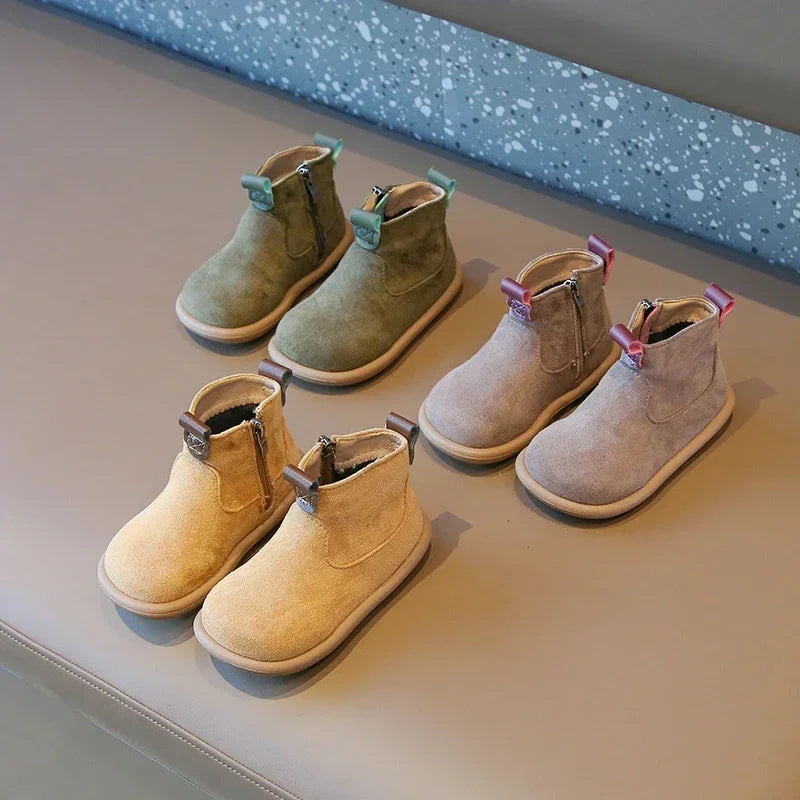 Kids Autumn/Winter Suede Boots – Plush Anti-Slip Ankle Shoes