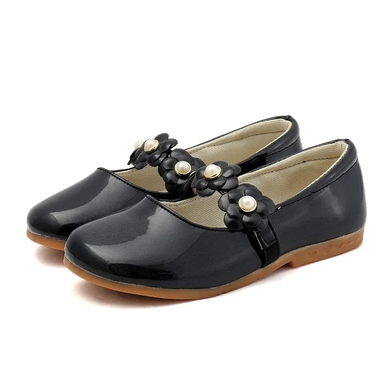 Girls’ Floral Leather Flats – Princess Dress Shoes (26–36)