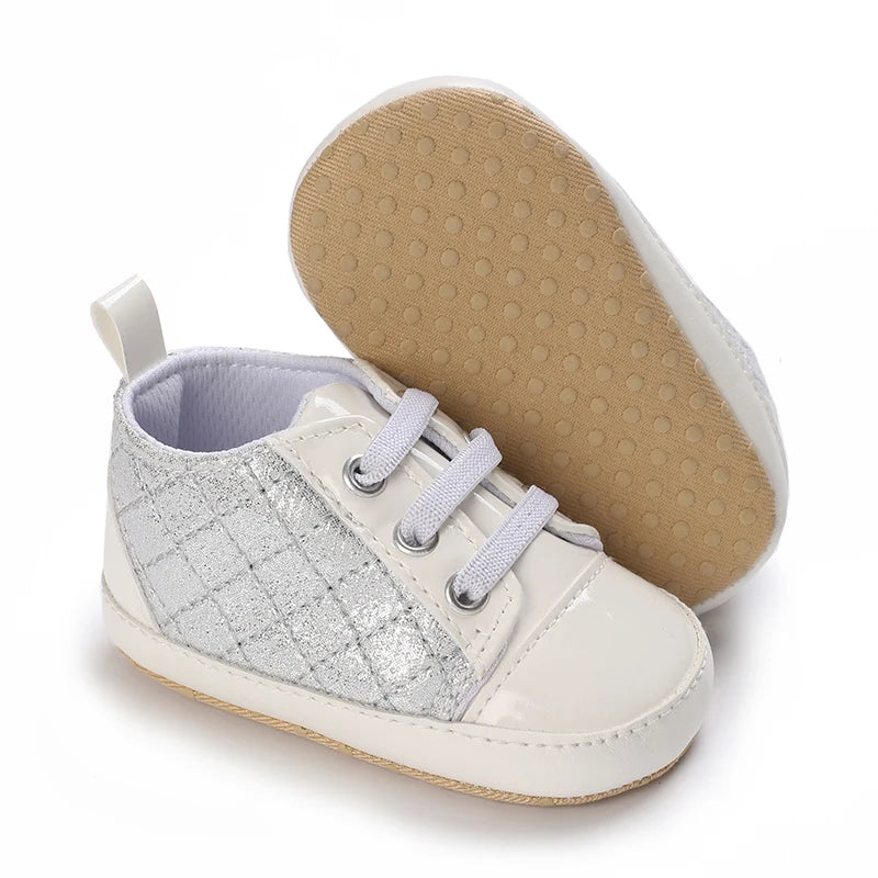 Infant Spring Sneakers (0–18M) – White Non-Slip Soft-Soled Shoes