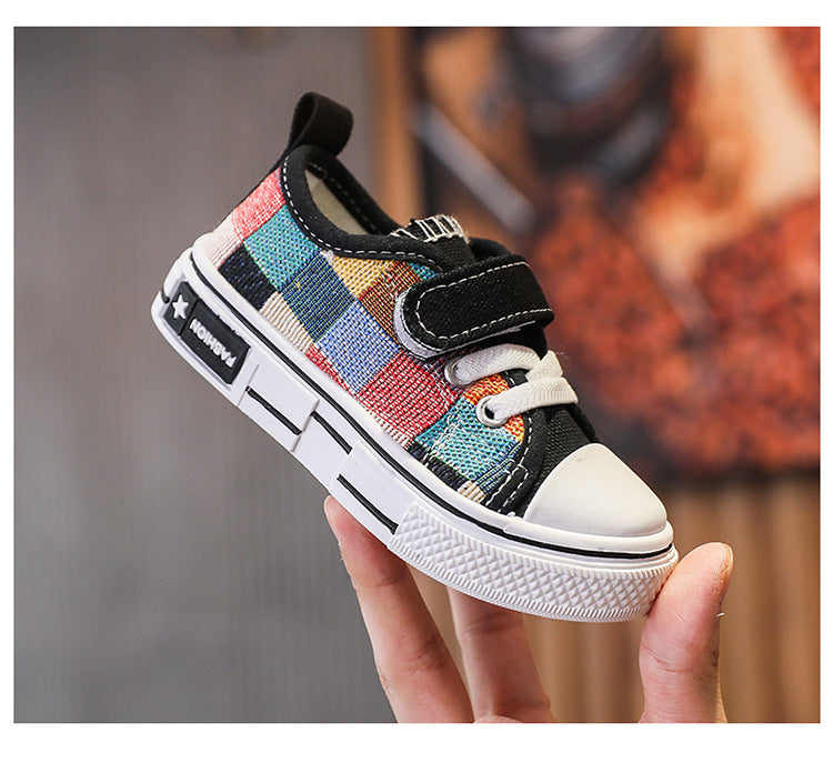 Kids’ Canvas Sneakers – Checkered Casual Shoes, Soft Sole