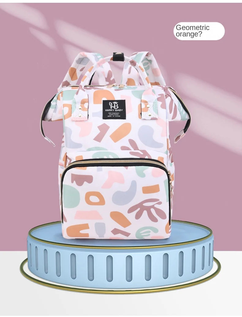 Fashion Print Nappy Backpack – Multi-Functional Large Capacity Mommy Bag for Outdoor Travel & Baby Care