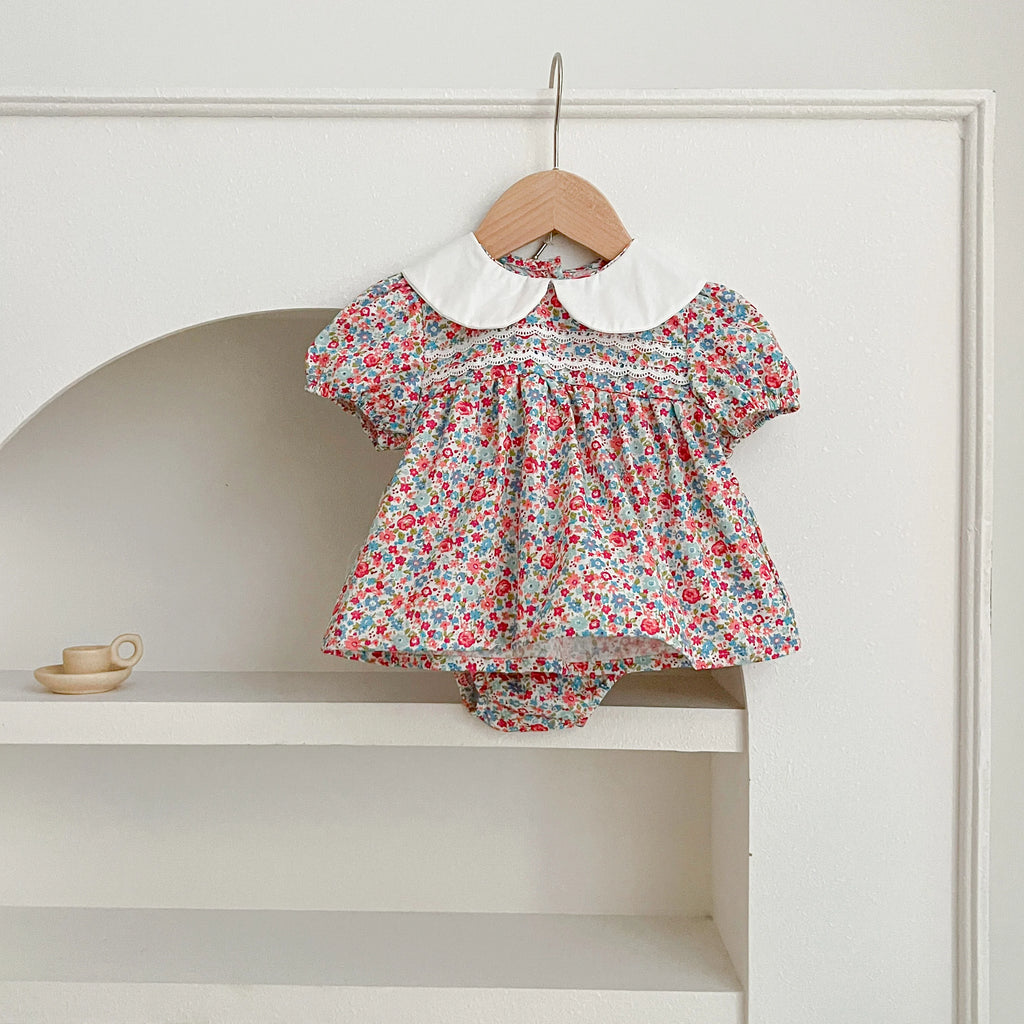 Baby Girl Cherry Floral Outfit – Summer (0–12M)