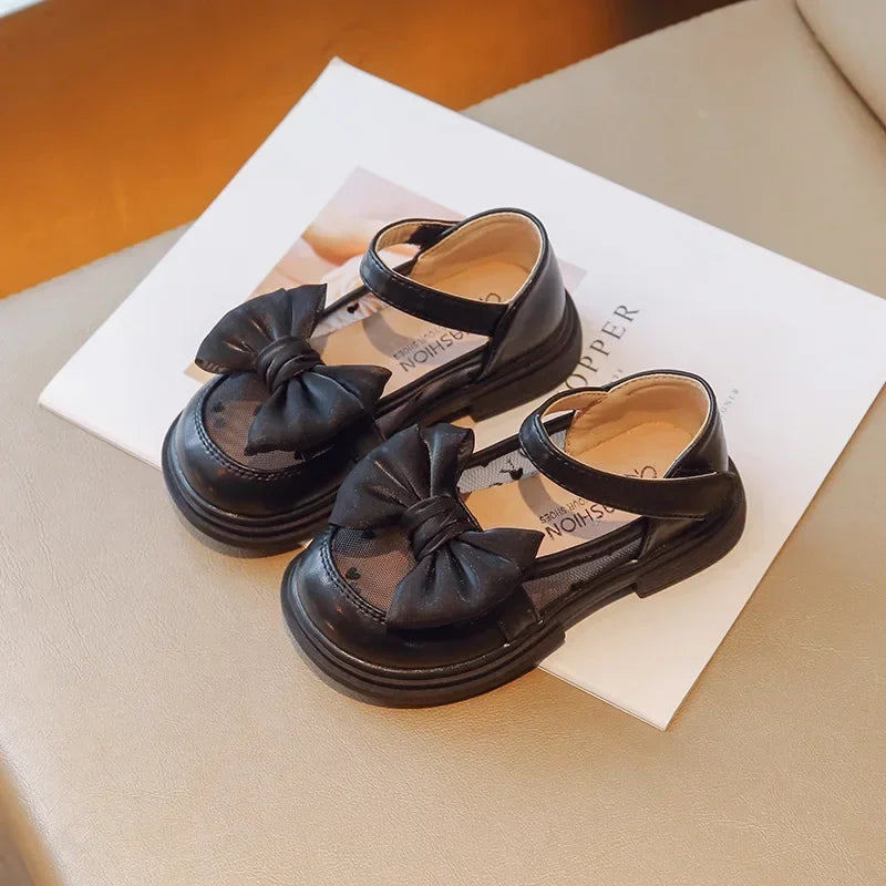 Girls’ Flat Shoes – Bow Princess Leather (Sizes 23–35)