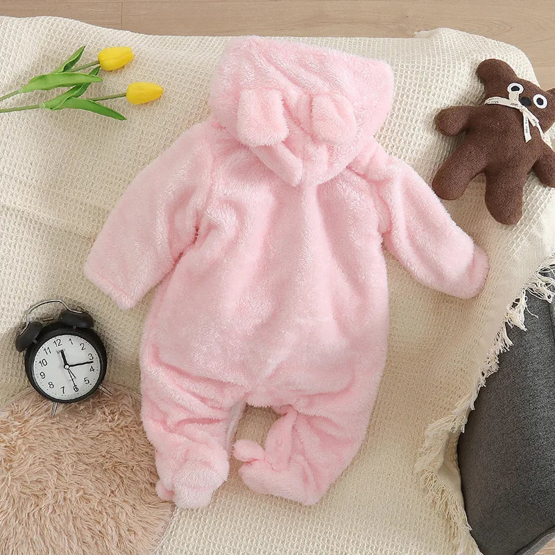 0–2 Years Baby Plush Jumpsuit, Cute Dog & Rabbit Print