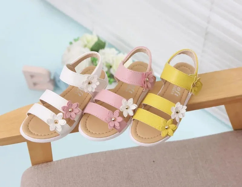 Girls’ Floral Gladiator Sandals – Soft Summer Beach Shoes