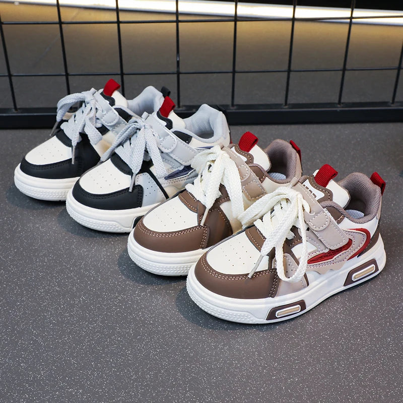 Kids Lightweight Sneakers – Breathable Hook-and-Loop Running & Basketball Shoes