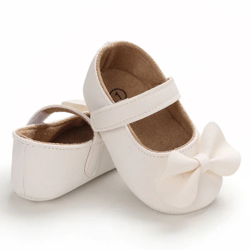 Baby Girl White Lace Moccasins – Non-Slip Princess Bow Shoes