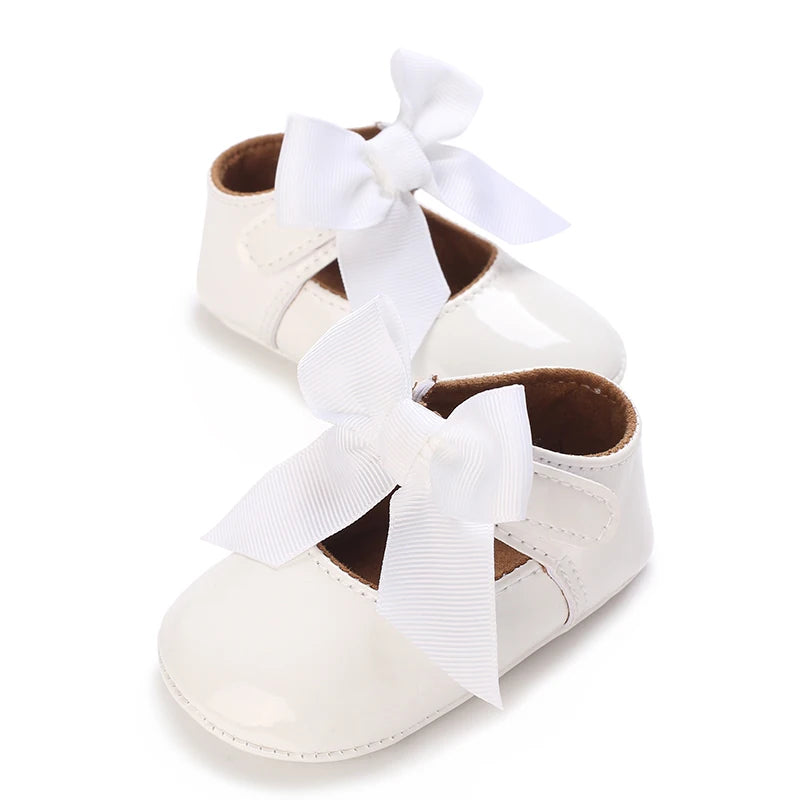 Baby Girls’ Bow Princess Shoes – Soft Leather Non-Slip Walking Sneakers