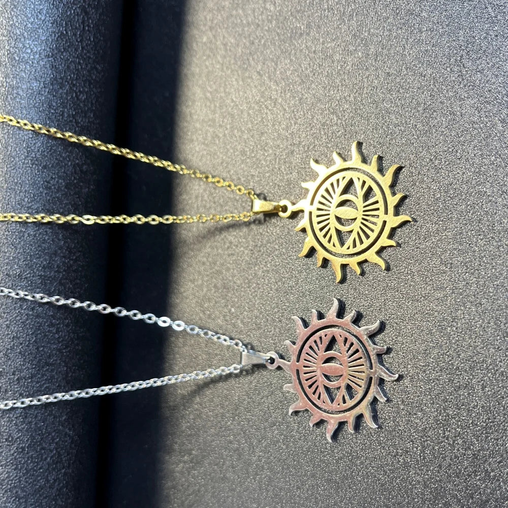 Sunburst Evil Eye Pendant Necklace For