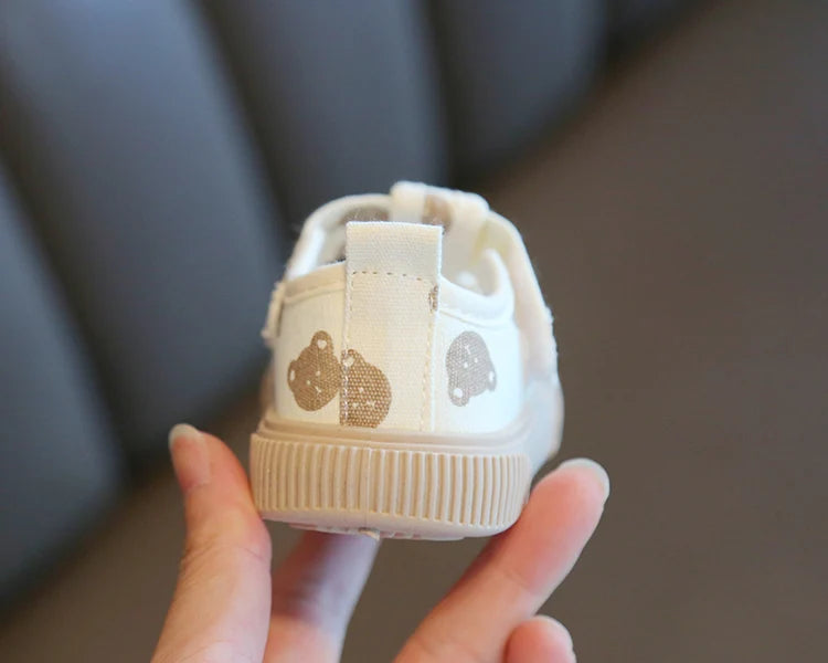 Kids’ Canvas Sneakers – Korean Cartoon Bear First Walkers