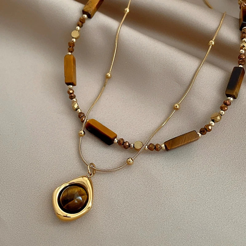 Retro Temperament Layered Tiger Eye Stone