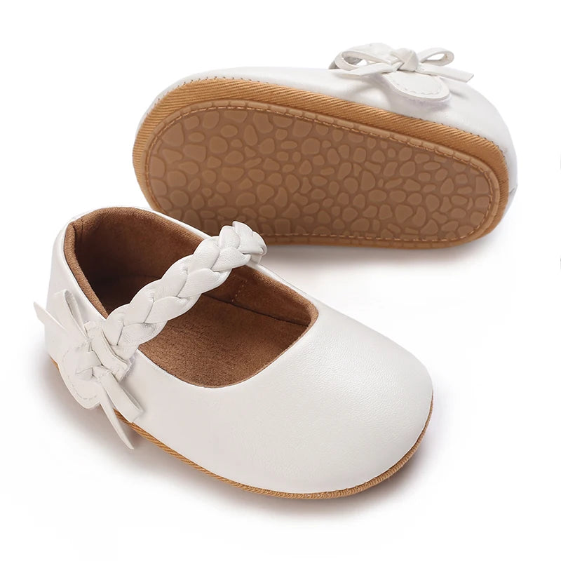 Baby Girls’ Bow Princess Shoes – Soft Leather Non-Slip Walking Sneakers