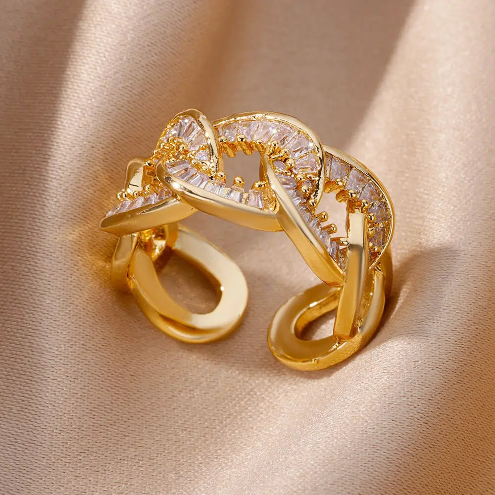 Gold Stainless Steel Crystal Ring