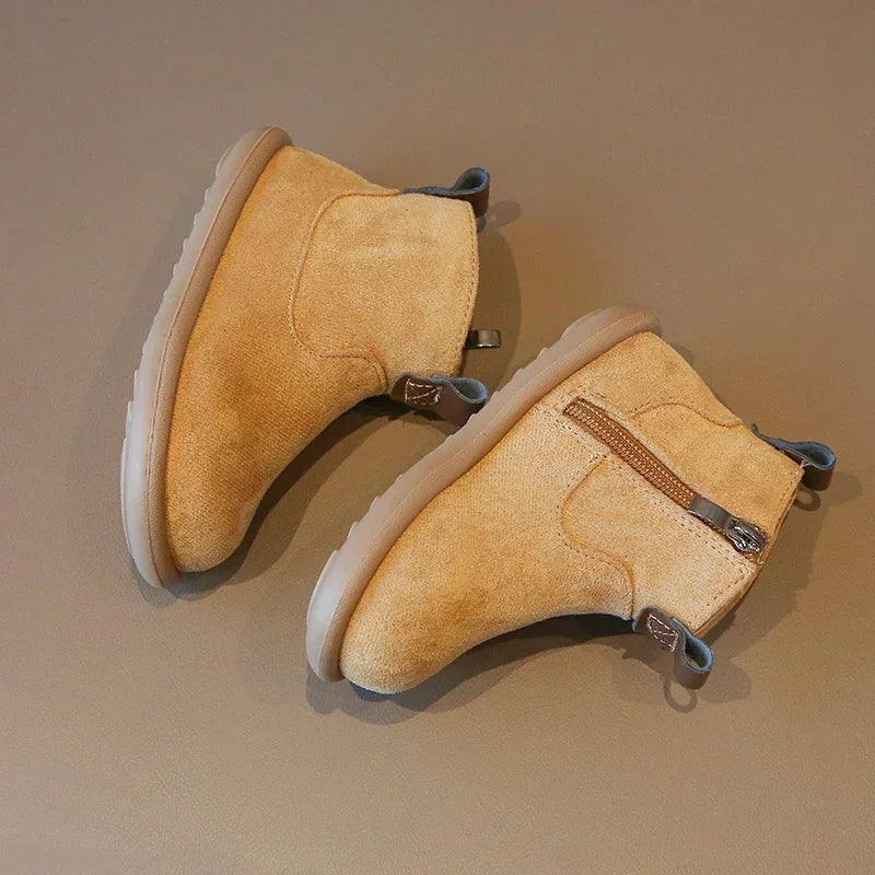 Kids Autumn/Winter Suede Boots – Plush Anti-Slip Ankle Shoes