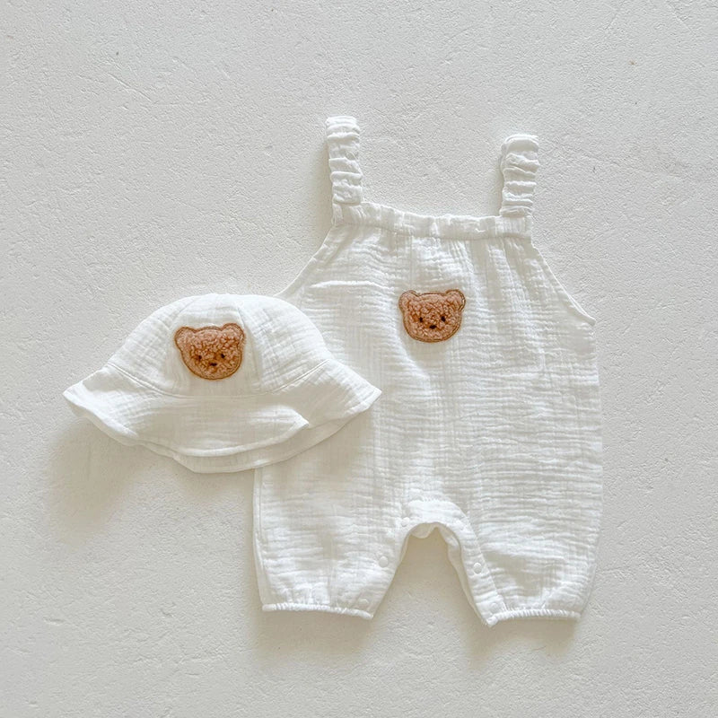 Summer Baby Girls Romper with Hat Cartoon Cherry Bear Jumpsuit