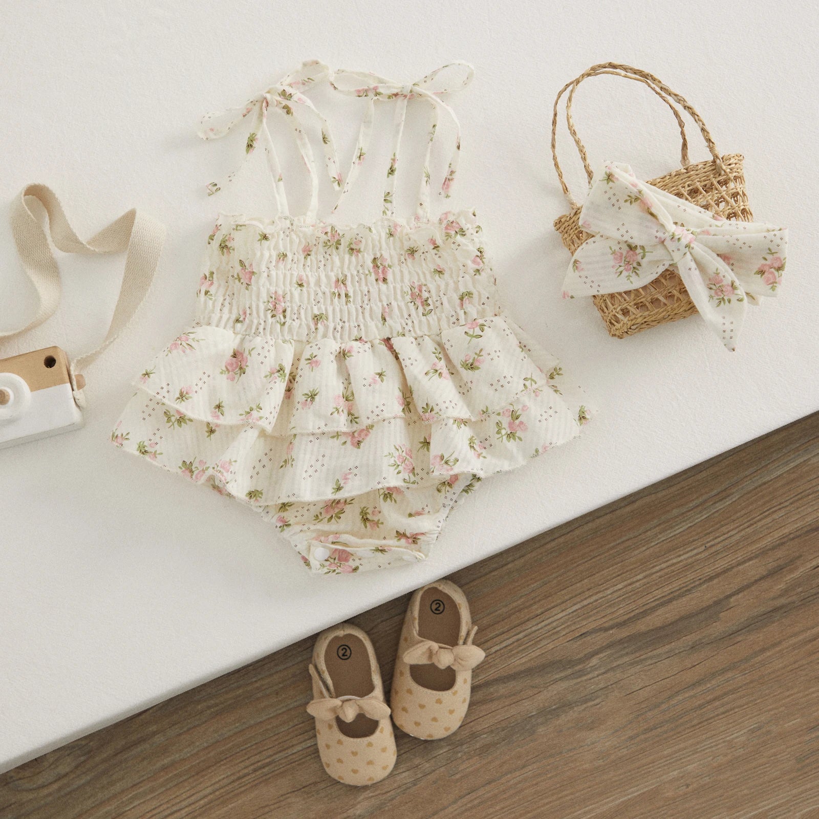 Floral Baby Girl Romper & Bow Headband
