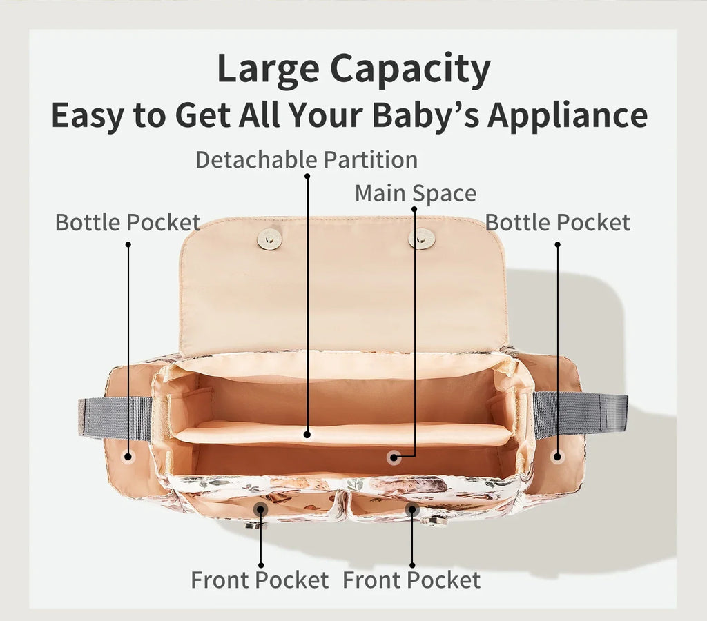 Diaper Bag for Baby – Waterproof Cartoon Stroller Organizer with Hooks for Buggy/Pram