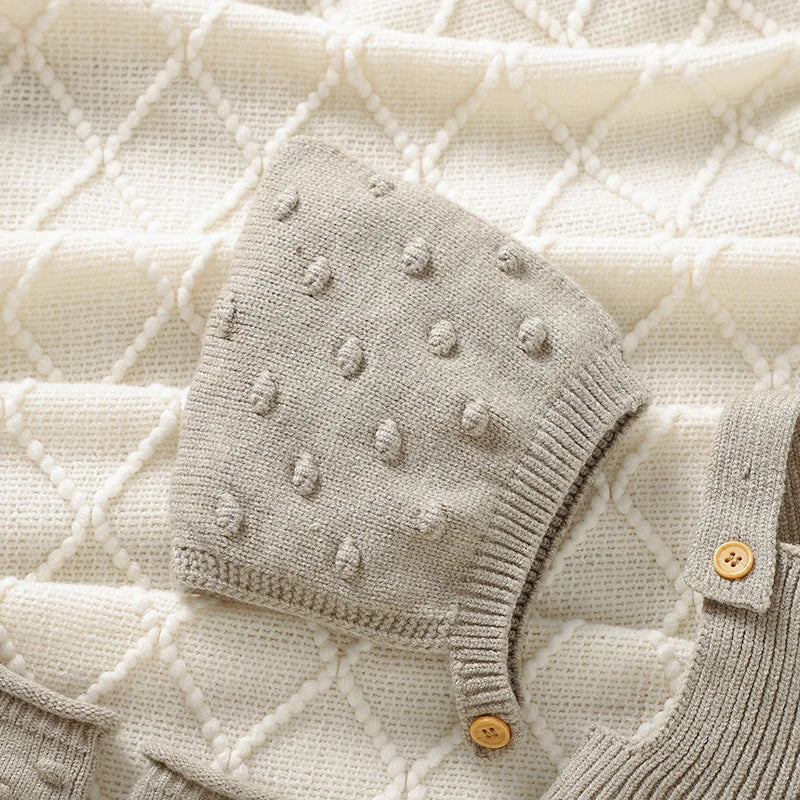 3pcs/Set Girls Sleeveless Knitted Rompers Hats Socks Outfits 0-18m Infant Suits