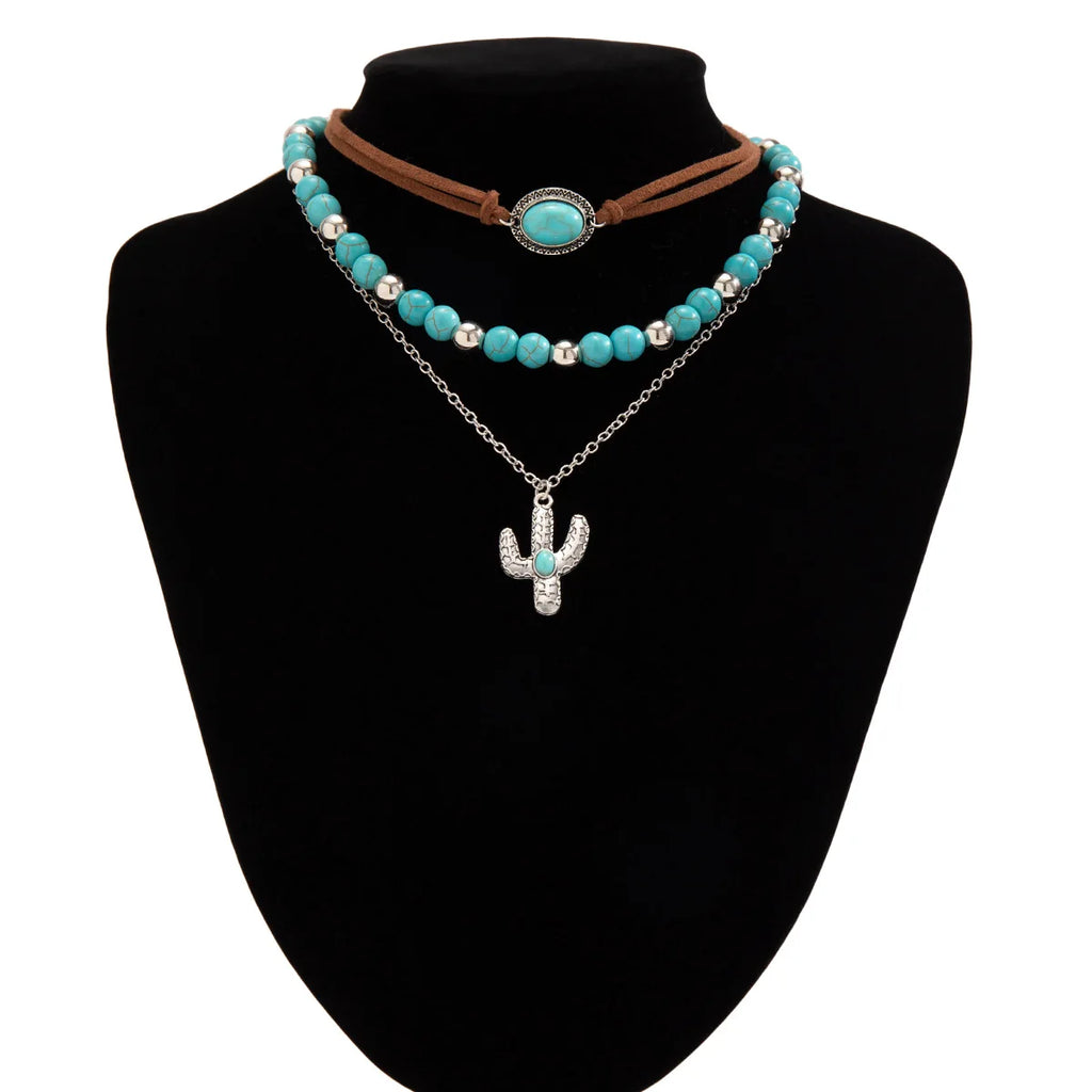 Boho Metal Cactus Pendant Clavicle