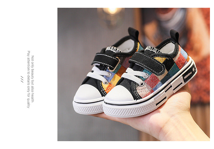 Kids’ Canvas Sneakers – Checkered Casual Shoes, Soft Sole